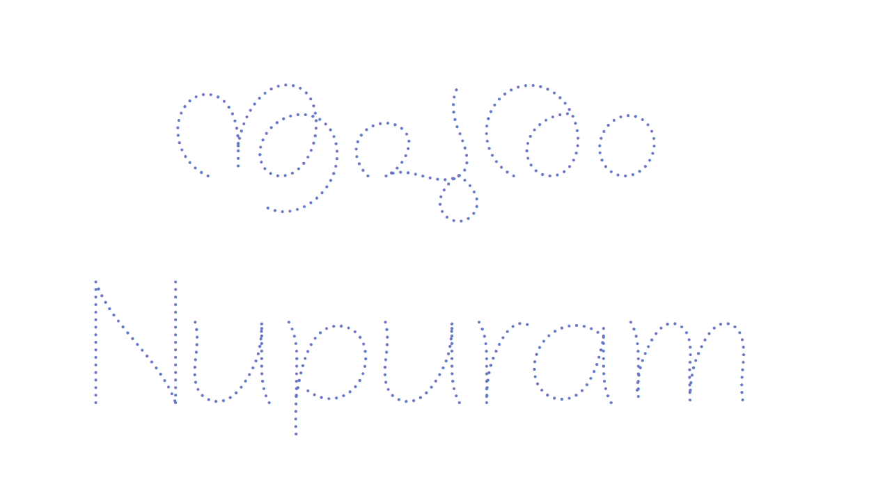 Nupuram Dots showing dotted letter outlines for tracing